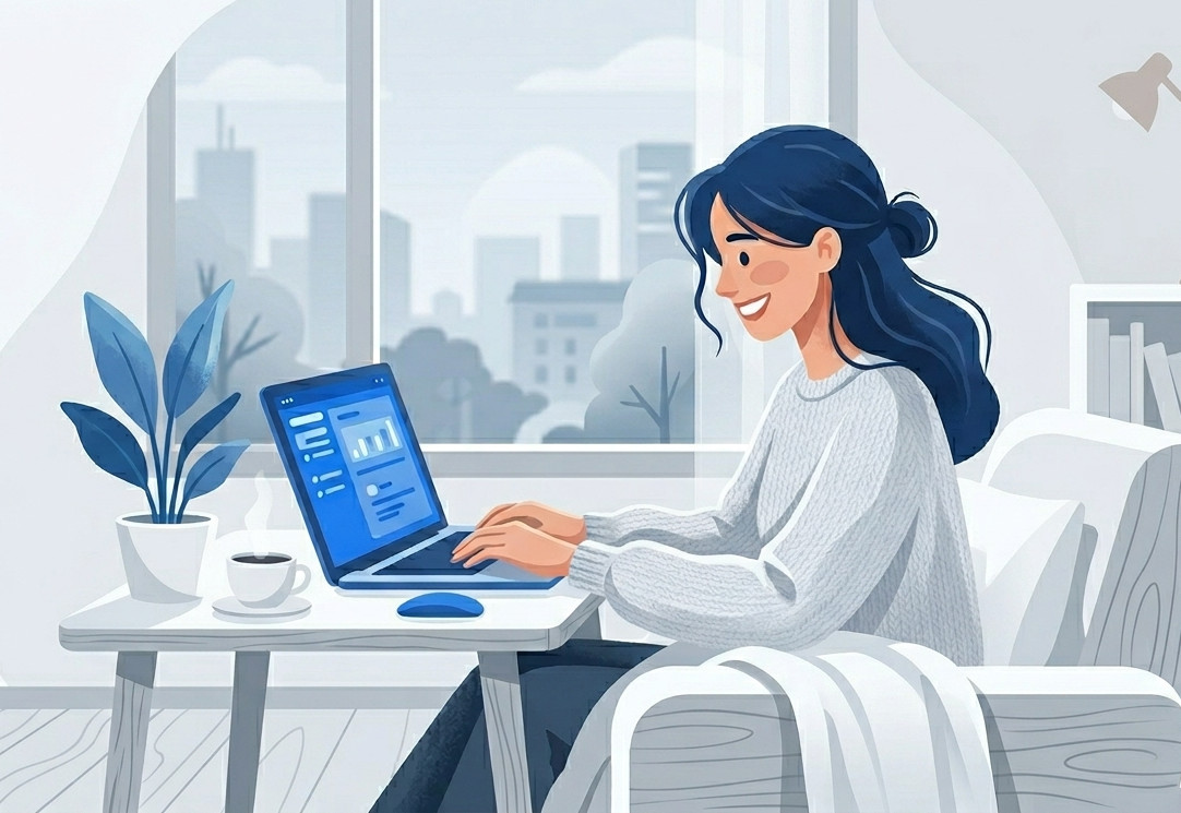 Illustration of a finance team happily looking at a clear dashboard of partner commissions data, while a messy spreadsheet burns in the background.